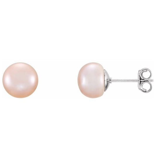 Sterling Silver 7-8 mm Cultured Pink Freshwater Pearl Earrings
