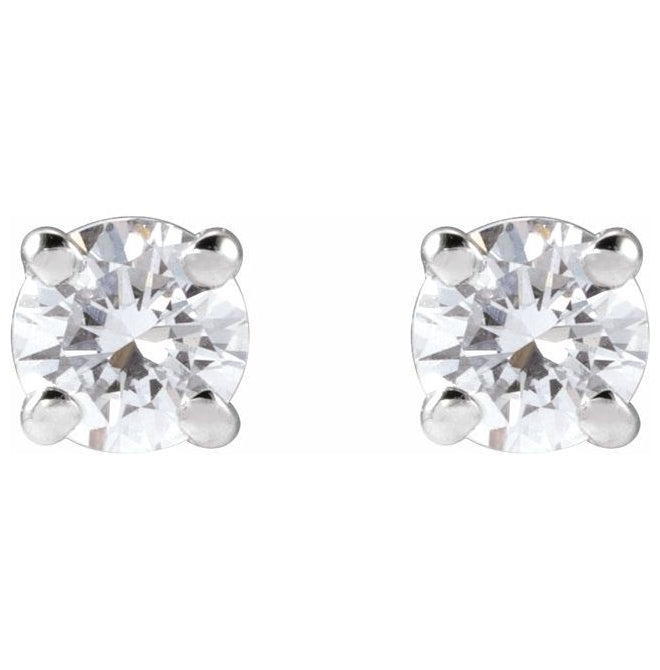 14K White Gold Round 3Mm Vs, F+ Friction Back 4-Prong Polished 1/10 Ctw Lab-Grown Dimaond Stud Earrings