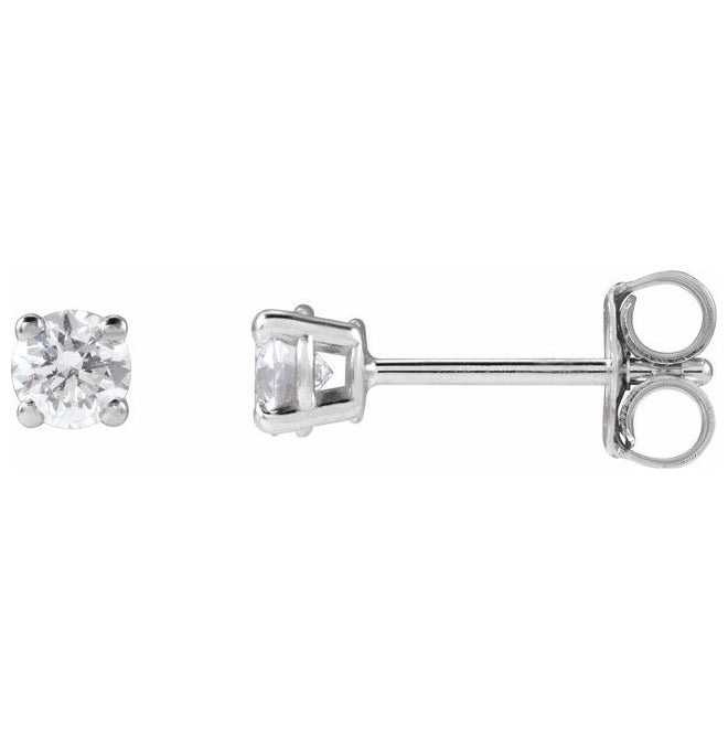14K White Gold Round 3Mm Vs, F+ Friction Back 4-Prong Polished 1/10 Ctw Lab-Grown Dimaond Stud Earrings