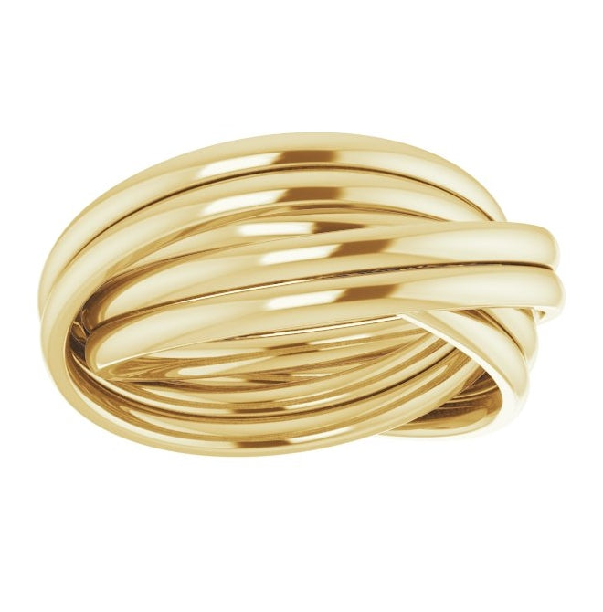 14K Yellow Gold Polished Tri-Color 6-Band Rolling Band Size 8