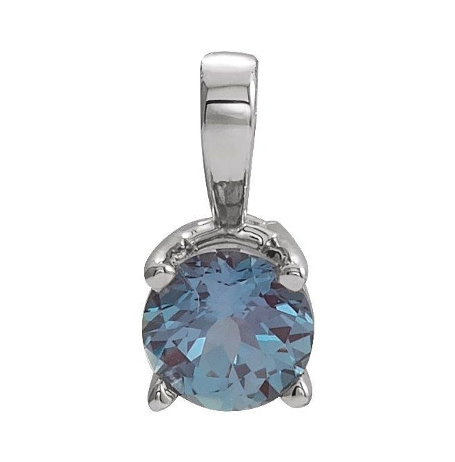 Sterling Silver Round 6 Mm Polished Imitation Gem Birthstone Pendant