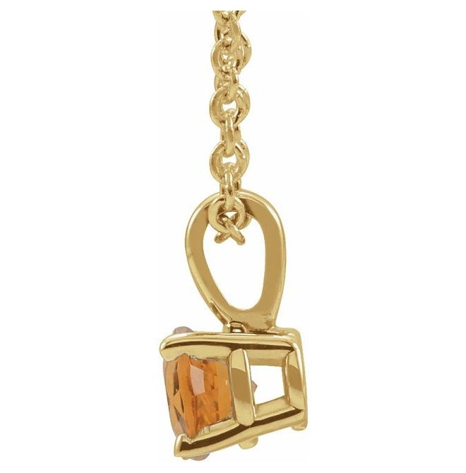 14K Yellow Gold Round 5 Mm 16-18 In Polished Natural Citrine Birthstone Necklace