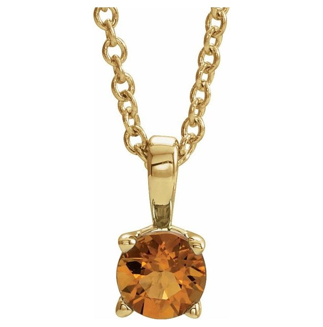 14K Yellow Gold Round 5 Mm 16-18 In Polished Natural Citrine Birthstone Necklace