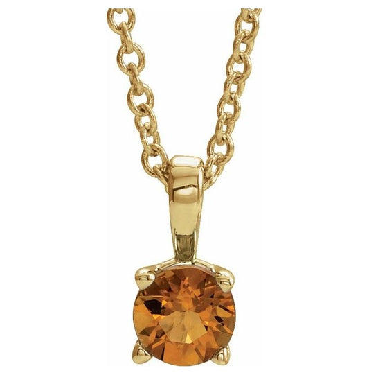 14K Yellow Gold Round 5 Mm 16-18 In Polished Natural Citrine Birthstone Necklace