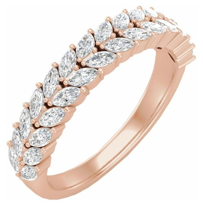 14K Rose Gold Marquise 3 X 1.5 Mm Polished 3/4 Ctw Lab-Grown Diamond Double Row Anniversary Band Size 7