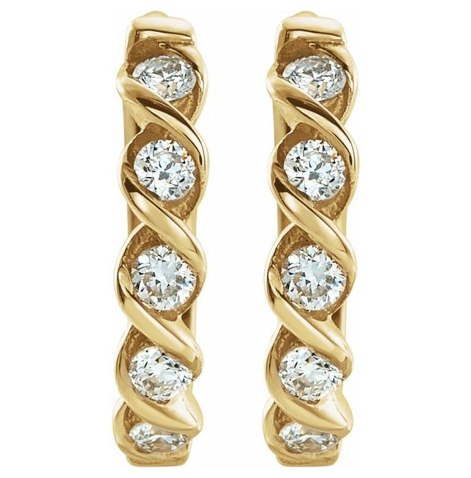 14K Yellow Or White Gold Round 9 Mm 1.75 Mm 1.3Mm Vs, F+ Pair Hinged Polished 1/10 Ctw Lab-Grown Diamond Hoop Earrings