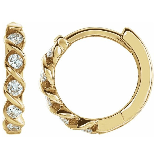 14K Yellow Or White Gold Round 9 Mm 1.75 Mm 1.3Mm Vs, F+ Pair Hinged Polished 1/10 Ctw Lab-Grown Diamond Hoop Earrings