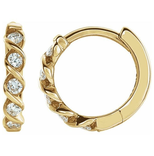 14K Yellow Or White Gold Round 9 Mm 1.75 Mm 1.3Mm Vs, F+ Pair Hinged Polished 1/10 Ctw Lab-Grown Diamond Hoop Earrings