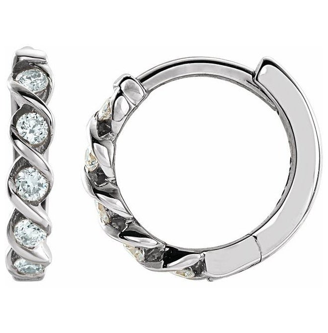 14K Yellow Or White Gold Round 9 Mm 1.75 Mm 1.3Mm Vs, F+ Pair Hinged Polished 1/10 Ctw Lab-Grown Diamond Hoop Earrings