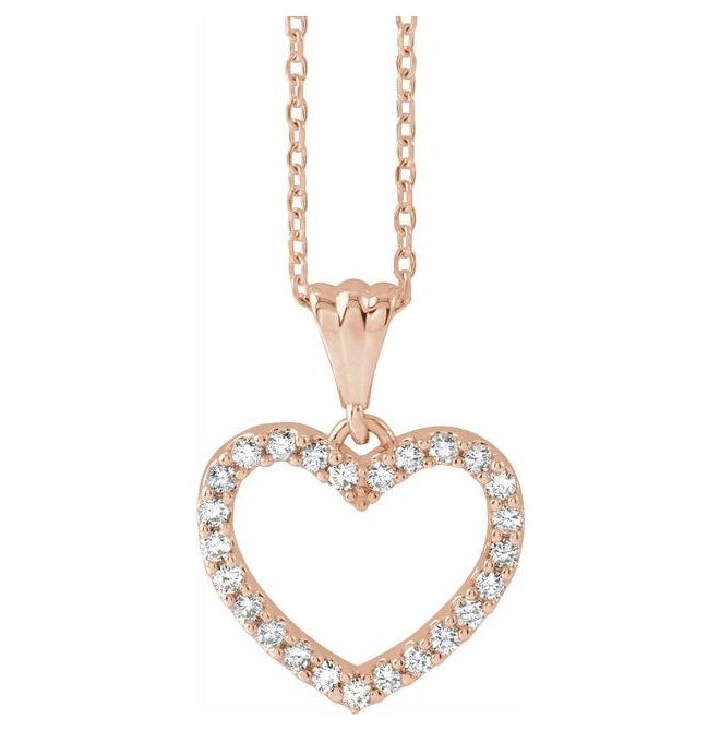14K Rose Gold Round 1.3Mm I1, G-H 18 In Polished Heart Necklace