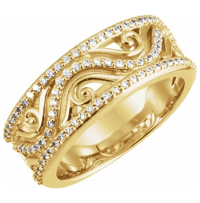 14K Yellow Gold Round 1 Mm Polished 1/2 Ctw Natural Diamond Anniversary Band Size 7