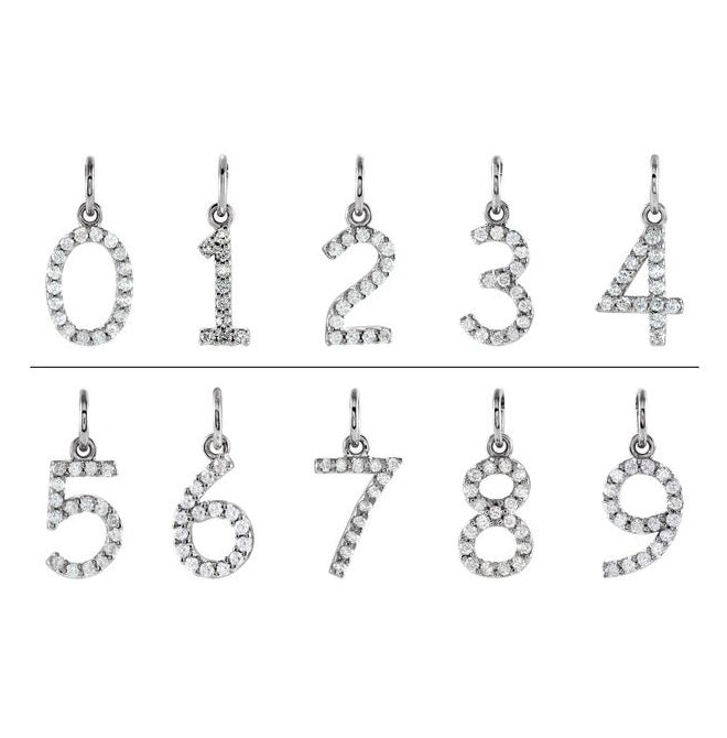 14K White Gold Polished .07 Ctw Natural Diamond Number 4 Charm/Pendant
