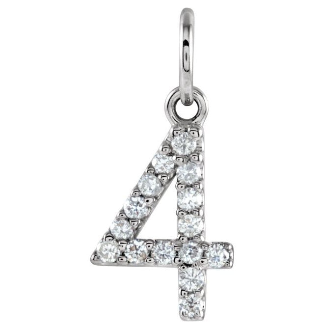 14K White Gold Polished .07 Ctw Natural Diamond Number 4 Charm/Pendant