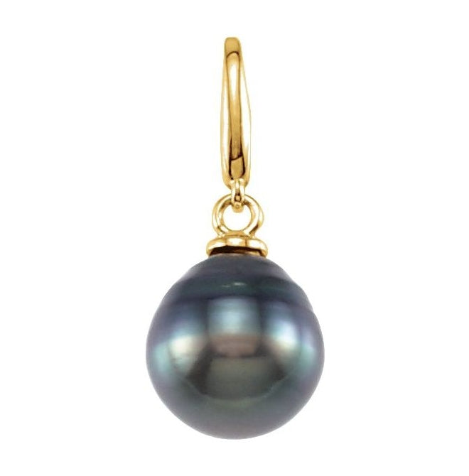 14K Yellow Gold 24.6 X 10 Mm Polished Cultured Gray Tahitian Pearl Charm/Pendant