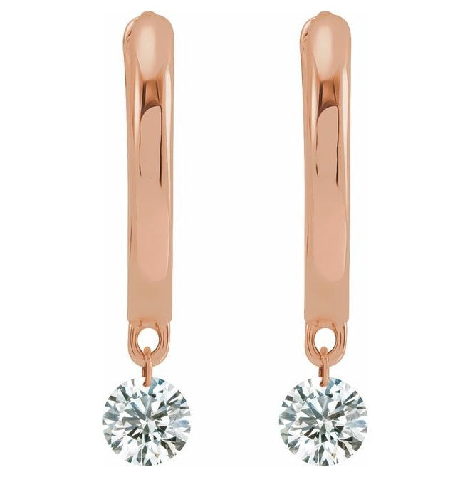 14K Rose Gold 1/3 CTW Drilled Natural Diamond Hinged Hoop Earrings