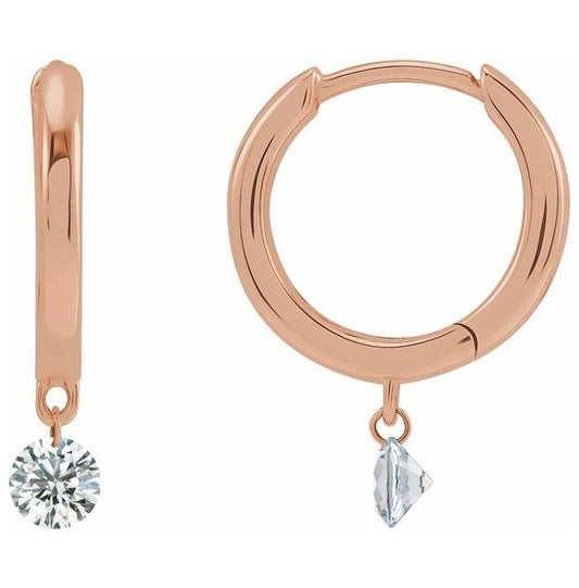14K Rose Gold 1/3 CTW Drilled Natural Diamond Hinged Hoop Earrings