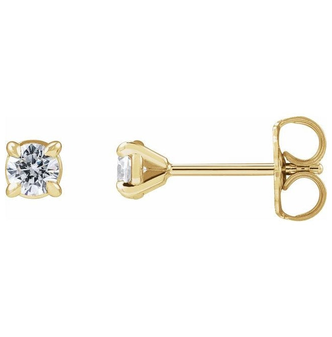 14K Yellow Round  Pair 3.2Mm Si1-Si2, G-H Friction Backs 4-Prong Polished 1/4 Ctw Lab-Grown Diamond 4-Prong Claw Cocktail Style Stud Earrings