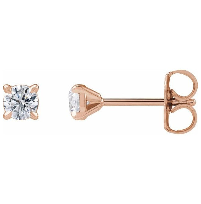 14K Rose Round  Pair 3.5Mm Si1-Si2, G-H Friction Backs 4-Prong Polished 1/3 Ctw Lab-Grown Diamond 4-Prong Claw Cocktail Style Stud Earrings