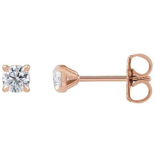 14K Rose Round  Pair 3.5Mm Si1-Si2, G-H Friction Backs 4-Prong Polished 1/3 Ctw Lab-Grown Diamond 4-Prong Claw Cocktail Style Stud Earrings