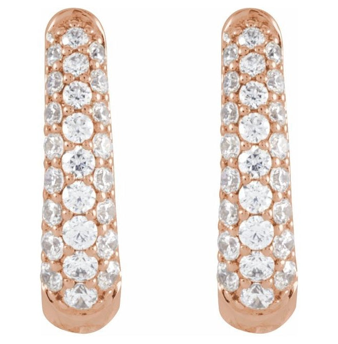 14K Rose Gold Round  14.9 Mm 3.9 Mm 1.7Mm  I1, G-H Pair Hinged Polished 1/2 Ctw Natural Diamond Hoop Earrings