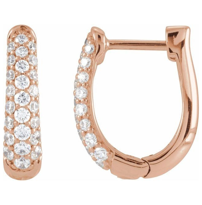 14K Rose Gold Round  14.9 Mm 3.9 Mm 1.7Mm  I1, G-H Pair Hinged Polished 1/2 Ctw Natural Diamond Hoop Earrings
