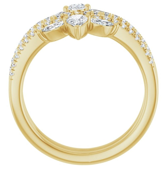 14K Yellow Gold Pear 4.7 X 3.1 Mm Polished 1 Ctw Lab-Grown Diamond Ring Guard Size 7
