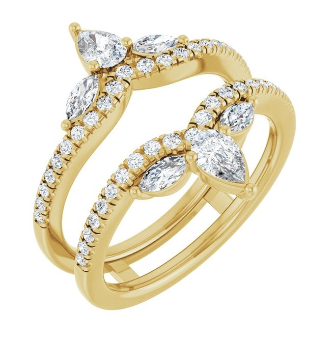 14K Yellow Gold Pear 4.7 X 3.1 Mm Polished 1 Ctw Lab-Grown Diamond Ring Guard Size 7