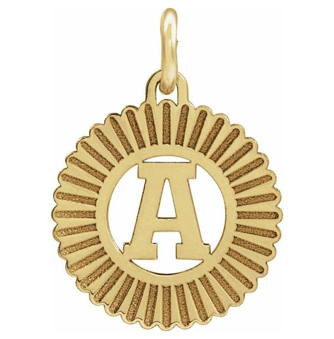 14K Yellow Gold-Plated Sterling Silver 15 X 17 Mm Polished Sunburst Initial Pendant