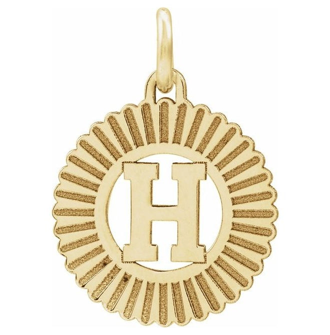 10K Yellow Gold 15 X 17 Mm Polished Sunburst Initial H Pendant