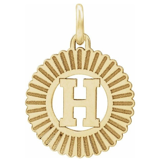 10K Yellow Gold 15 X 17 Mm Polished Sunburst Initial H Pendant