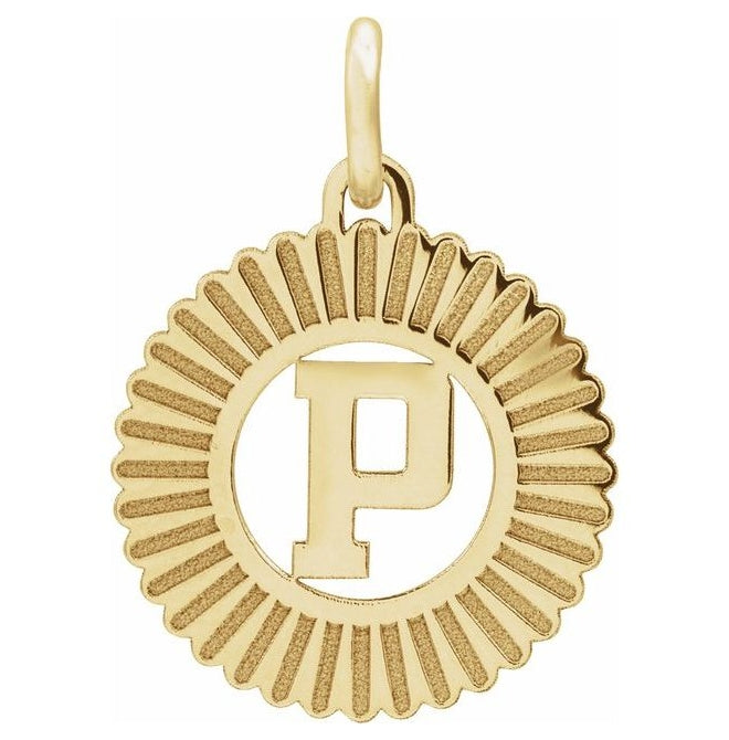 14K Yellow Gold-Plated Sterling Silver 15 X 17 Mm Polished Sunburst Initial Pendant