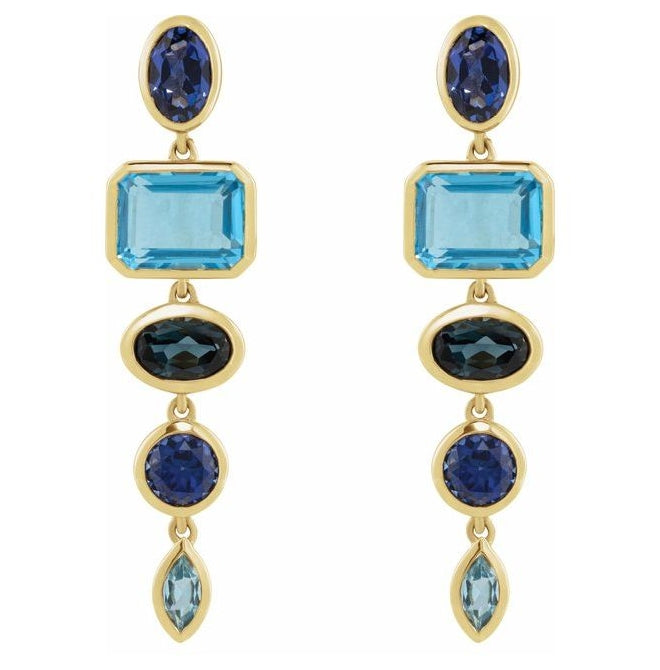 14K Yellow Or White Gold Oval  6 X 4 Mm  Pair Friction Backs Polished Natural  London Blue Topaz & Lab-Grown Blue Sapphire Dangle Earrings