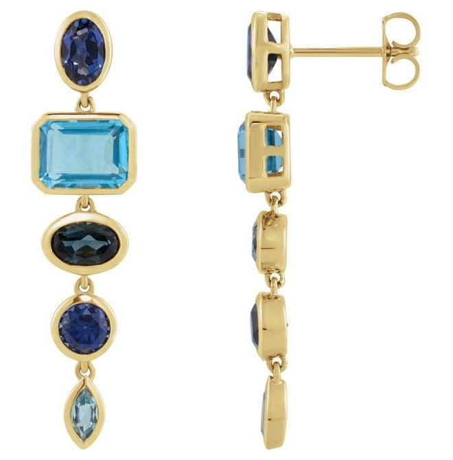 14K Yellow Or White Gold Oval  6 X 4 Mm  Pair Friction Backs Polished Natural  London Blue Topaz & Lab-Grown Blue Sapphire Dangle Earrings