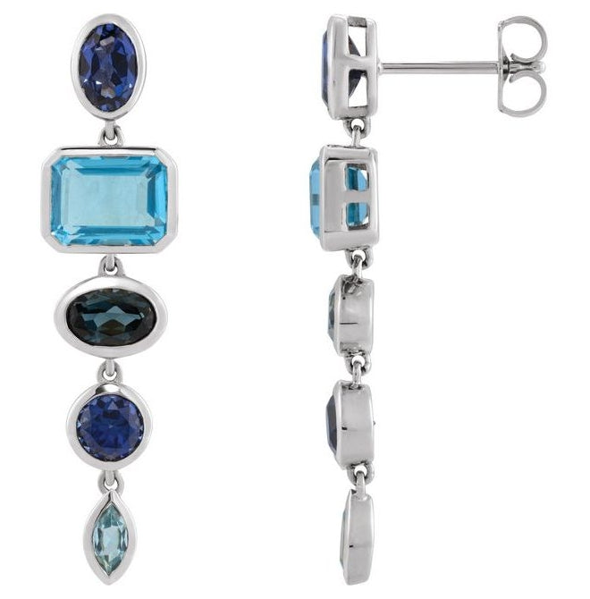 14K Yellow Or White Gold Oval  6 X 4 Mm  Pair Friction Backs Polished Natural  London Blue Topaz & Lab-Grown Blue Sapphire Dangle Earrings