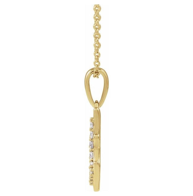 14K Yellow Or White Gold Round I1, G-H Polished Natural Diamond Initial Necklace, 18 Inch