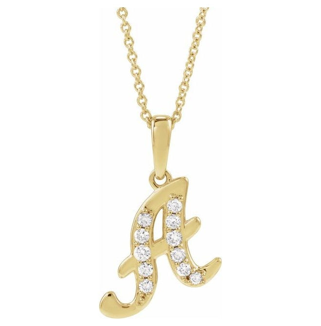 14K Yellow Or White Gold Round I1, G-H Polished Natural Diamond Initial Necklace, 18 Inch
