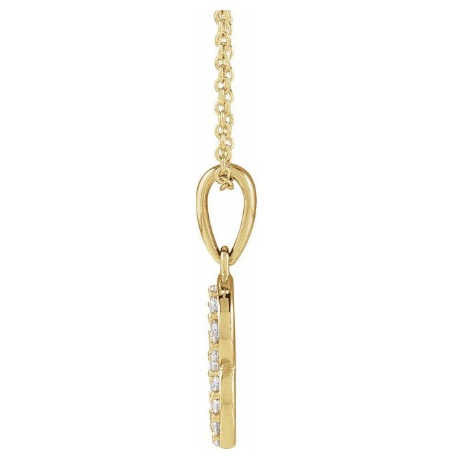 14K Yellow Or White Gold Round I1, G-H Polished Natural Diamond Initial Necklace, 18 Inch