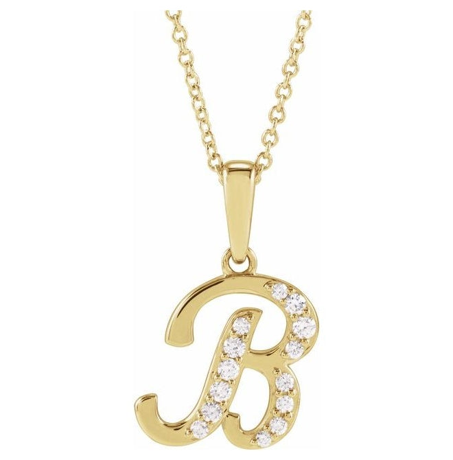 14K Yellow Or White Gold Round I1, G-H Polished Natural Diamond Initial Necklace, 18 Inch