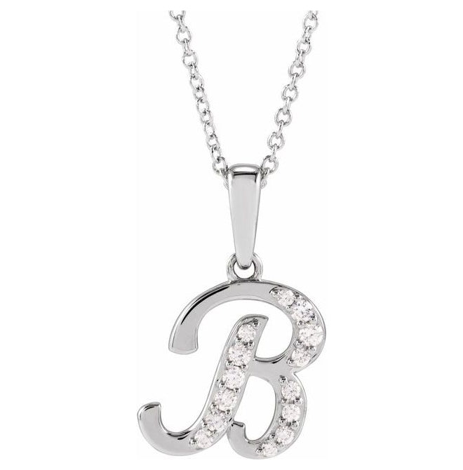 14K Yellow Or White Gold Round I1, G-H Polished Natural Diamond Initial Necklace, 18 Inch