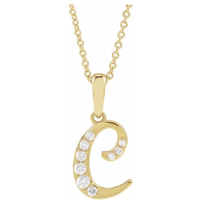 14K Yellow Or White Gold Round I1, G-H Polished Natural Diamond Initial Necklace, 18 Inch