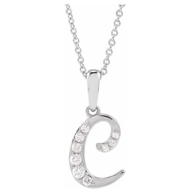14K Yellow Or White Gold Round I1, G-H Polished Natural Diamond Initial Necklace, 18 Inch