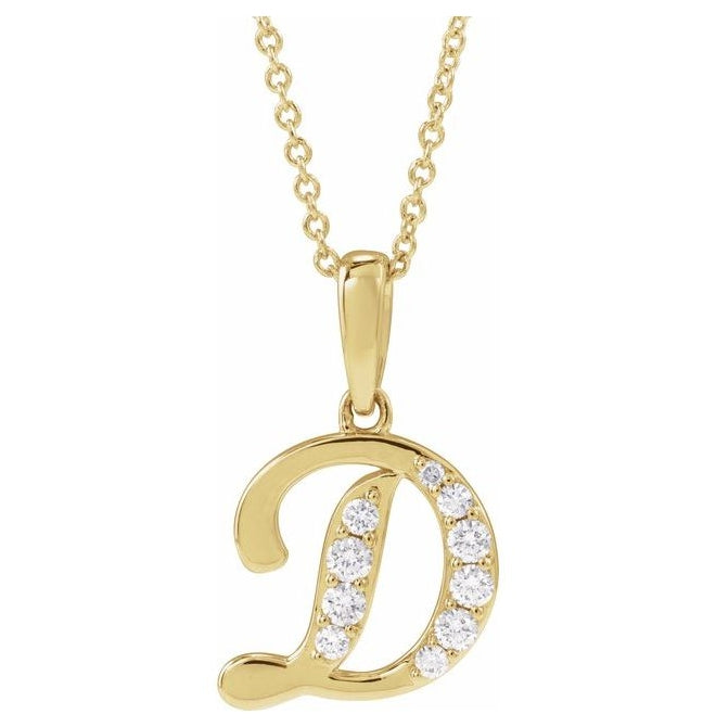 14K Yellow Or White Gold Round I1, G-H Polished Natural Diamond Initial Necklace, 18 Inch