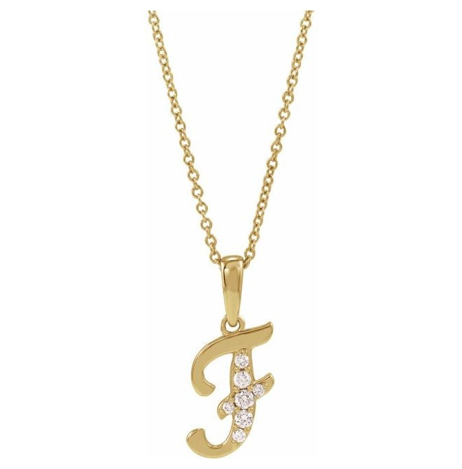 14K Yellow Or White Gold Round I1, G-H Polished Natural Diamond Initial Necklace, 18 Inch