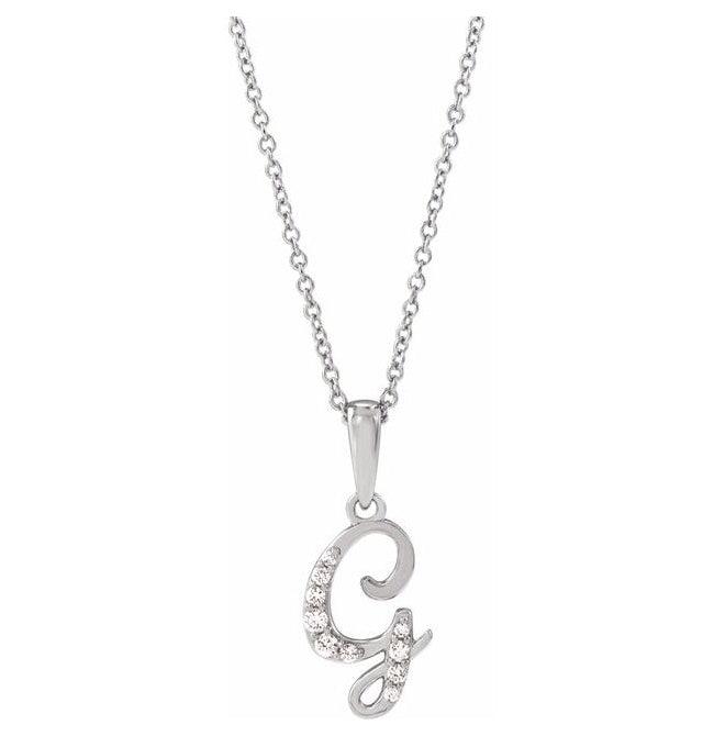 14K Yellow Or White Gold Round I1, G-H Polished Natural Diamond Initial Necklace, 18 Inch