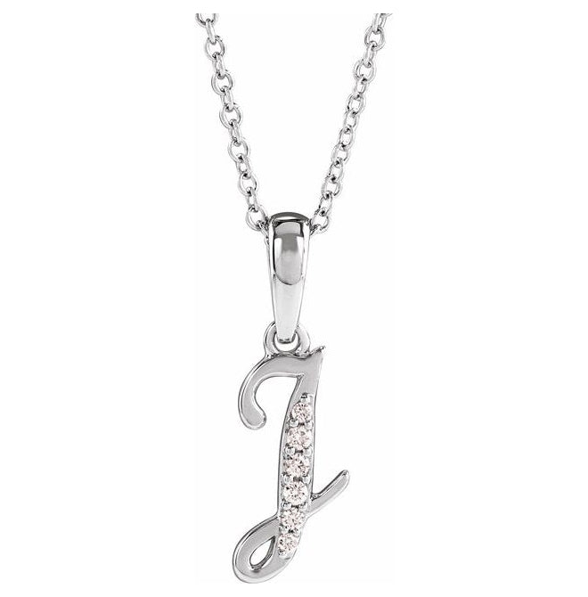 14K Yellow Or White Gold Round I1, G-H Polished Natural Diamond Initial Necklace, 18 Inch