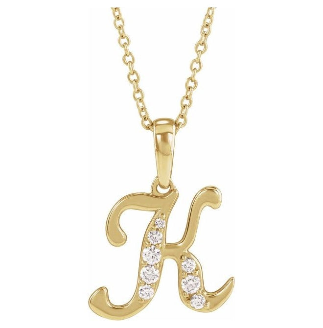 14K Yellow Or White Gold Round I1, G-H Polished Natural Diamond Initial Necklace, 18 Inch