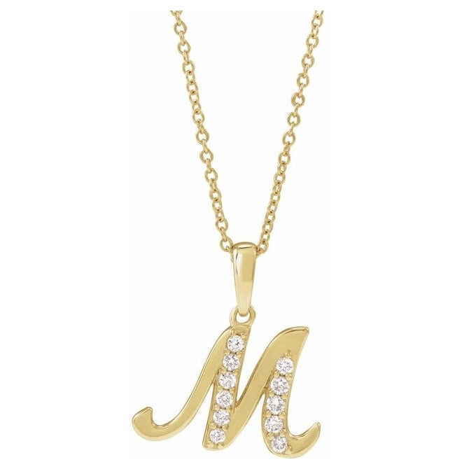 14K Yellow Or White Gold Round I1, G-H Polished Natural Diamond Initial Necklace, 18 Inch