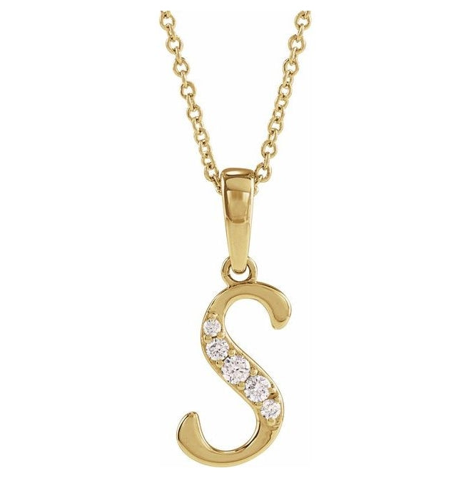 14K Yellow Or White Gold Round I1, G-H Polished Natural Diamond Initial Necklace, 18 Inch