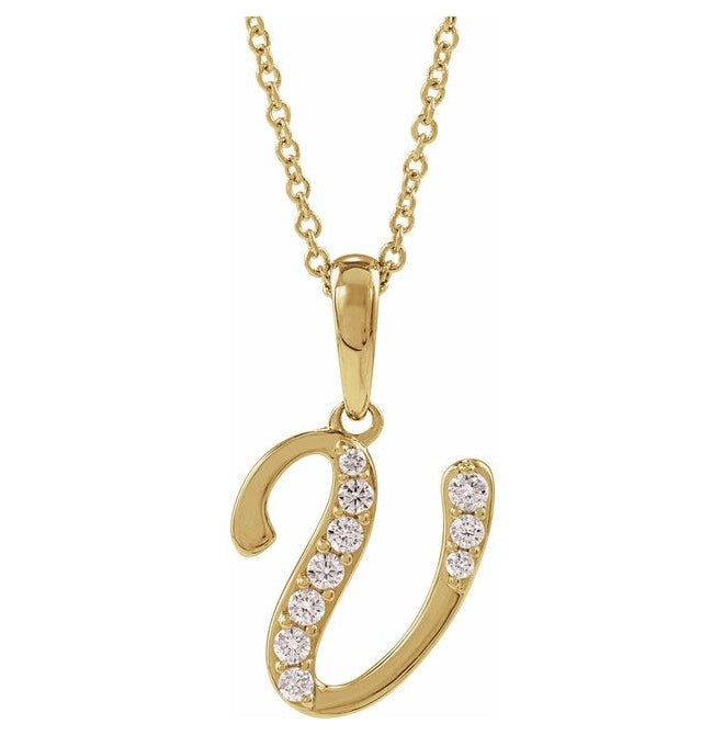 14K Yellow Or White Gold Round I1, G-H Polished Natural Diamond Initial Necklace, 18 Inch