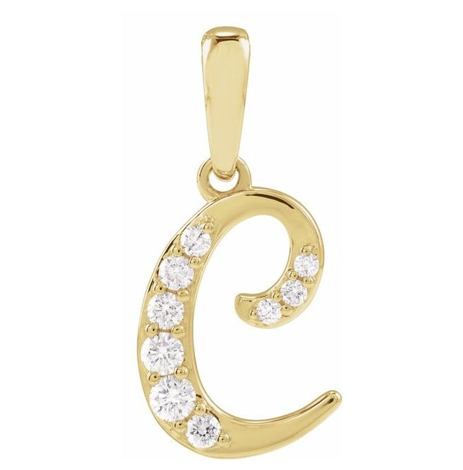 14K Yellow Or White Gold Round I1, G-H Polished Natural Diamond Initial Pendant